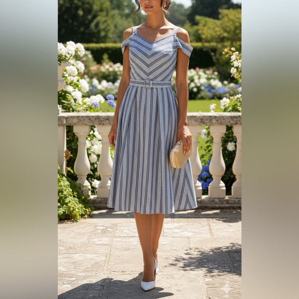 WHBM seersucker women’s pocket dress wedding guest summer Cottagecore Size 0‎